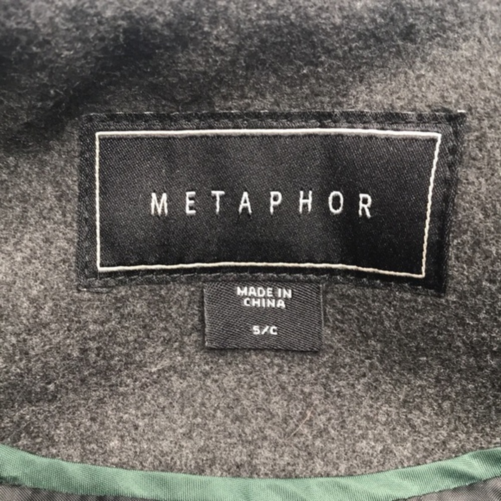 METAPHOR Wool Blend and Vegan Leather Coat Gray S - Picture 8 of 10